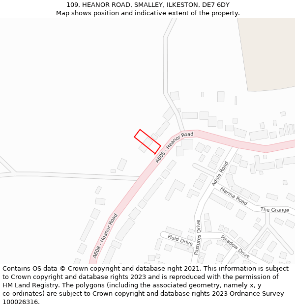 109, HEANOR ROAD, SMALLEY, ILKESTON, DE7 6DY: Location map and indicative extent of plot