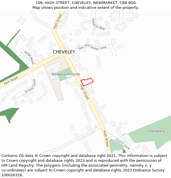 109, HIGH STREET, CHEVELEY, NEWMARKET, CB8 9DG: Location map and indicative extent of plot