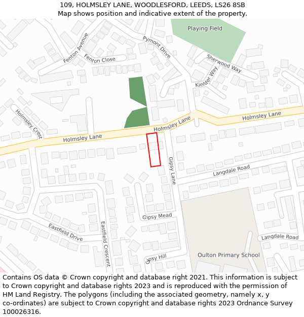 109, HOLMSLEY LANE, WOODLESFORD, LEEDS, LS26 8SB: Location map and indicative extent of plot