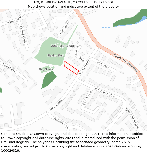 109, KENNEDY AVENUE, MACCLESFIELD, SK10 3DE: Location map and indicative extent of plot