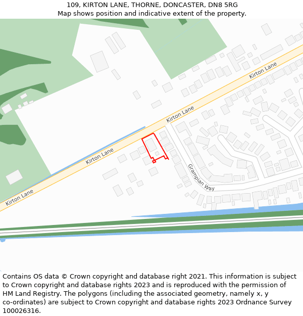 109, KIRTON LANE, THORNE, DONCASTER, DN8 5RG: Location map and indicative extent of plot