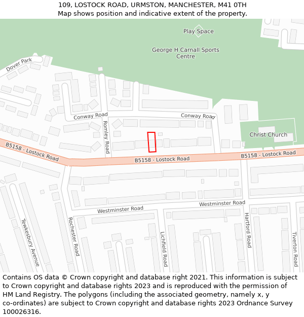 109, LOSTOCK ROAD, URMSTON, MANCHESTER, M41 0TH: Location map and indicative extent of plot