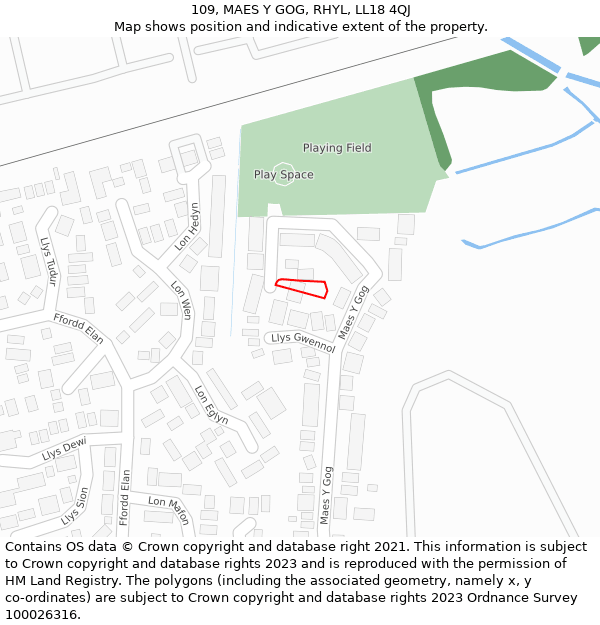 109, MAES Y GOG, RHYL, LL18 4QJ: Location map and indicative extent of plot