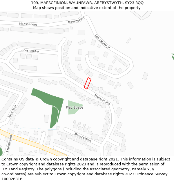 109, MAESCEINION, WAUNFAWR, ABERYSTWYTH, SY23 3QQ: Location map and indicative extent of plot