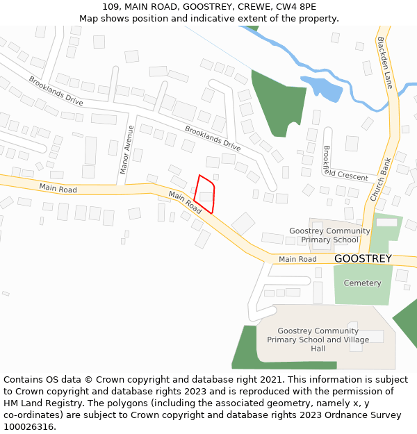 109, MAIN ROAD, GOOSTREY, CREWE, CW4 8PE: Location map and indicative extent of plot