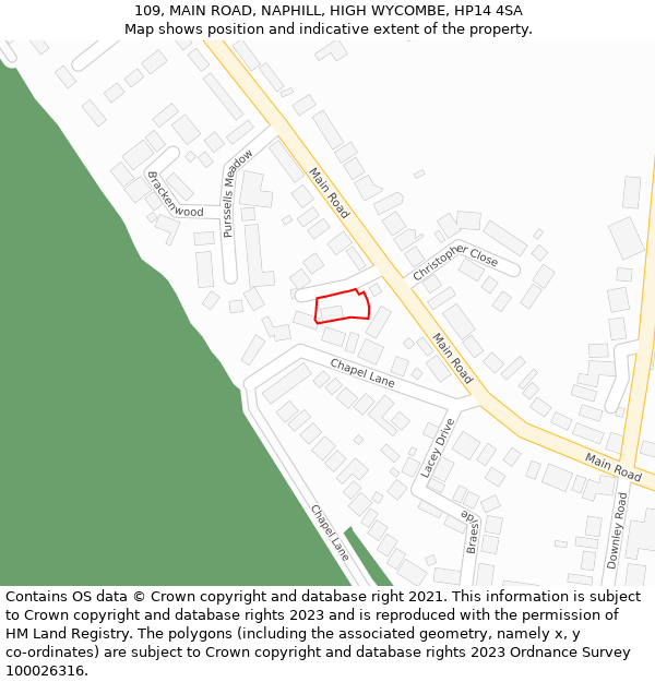 109, MAIN ROAD, NAPHILL, HIGH WYCOMBE, HP14 4SA: Location map and indicative extent of plot