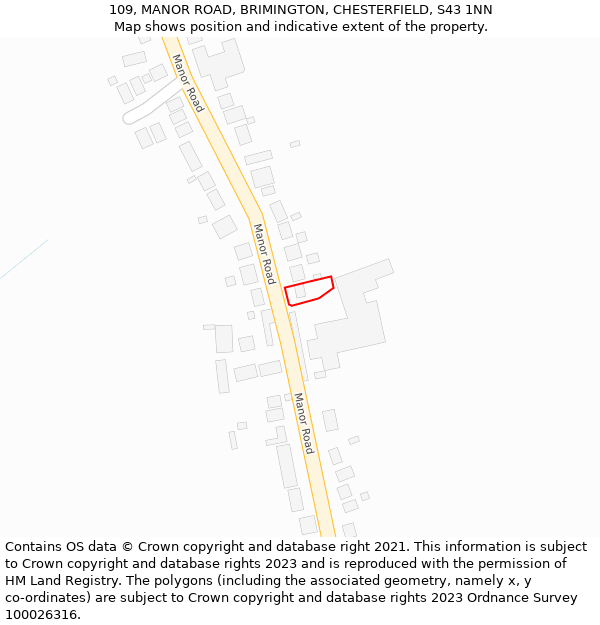 109, MANOR ROAD, BRIMINGTON, CHESTERFIELD, S43 1NN: Location map and indicative extent of plot