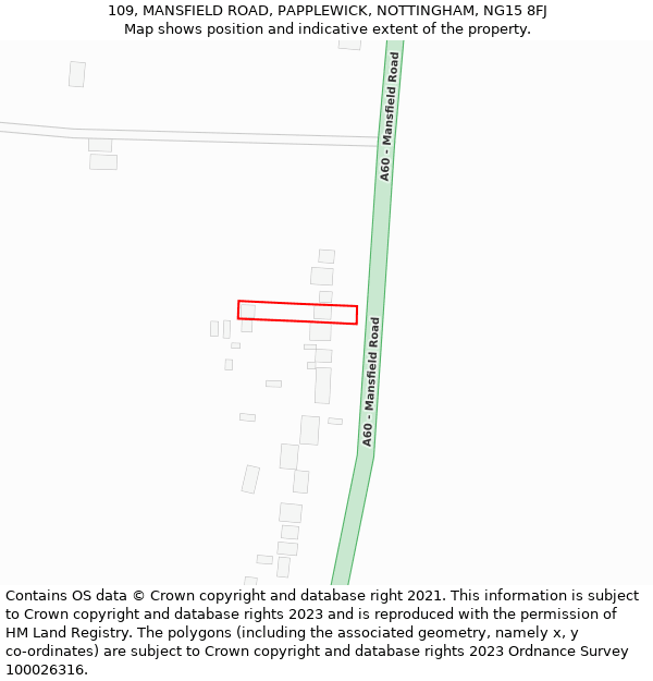 109, MANSFIELD ROAD, PAPPLEWICK, NOTTINGHAM, NG15 8FJ: Location map and indicative extent of plot