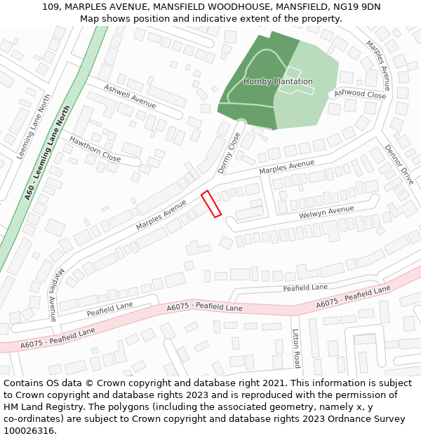 109, MARPLES AVENUE, MANSFIELD WOODHOUSE, MANSFIELD, NG19 9DN: Location map and indicative extent of plot
