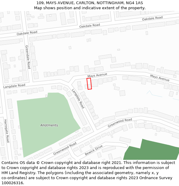 109, MAYS AVENUE, CARLTON, NOTTINGHAM, NG4 1AS: Location map and indicative extent of plot
