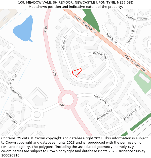 109, MEADOW VALE, SHIREMOOR, NEWCASTLE UPON TYNE, NE27 0BD: Location map and indicative extent of plot