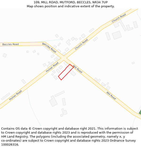 109, MILL ROAD, MUTFORD, BECCLES, NR34 7UP: Location map and indicative extent of plot