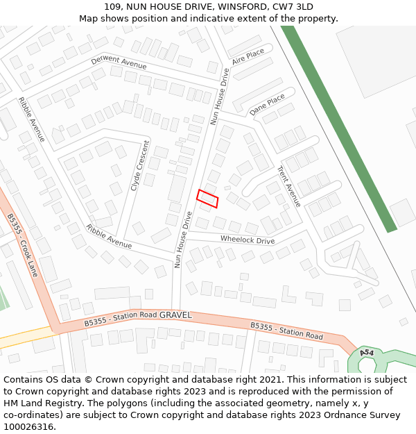 109, NUN HOUSE DRIVE, WINSFORD, CW7 3LD: Location map and indicative extent of plot