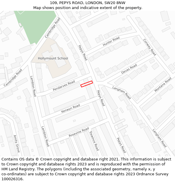 109, PEPYS ROAD, LONDON, SW20 8NW: Location map and indicative extent of plot