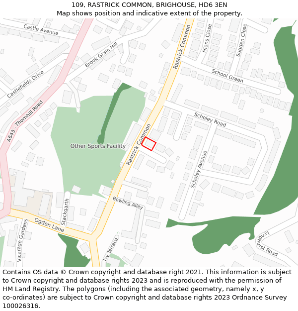 109, RASTRICK COMMON, BRIGHOUSE, HD6 3EN: Location map and indicative extent of plot