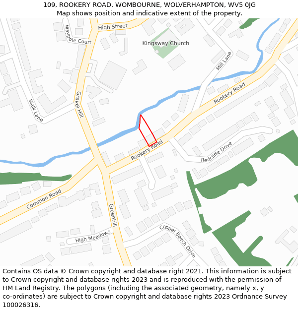 109, ROOKERY ROAD, WOMBOURNE, WOLVERHAMPTON, WV5 0JG: Location map and indicative extent of plot