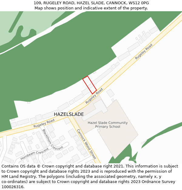 109, RUGELEY ROAD, HAZEL SLADE, CANNOCK, WS12 0PG: Location map and indicative extent of plot