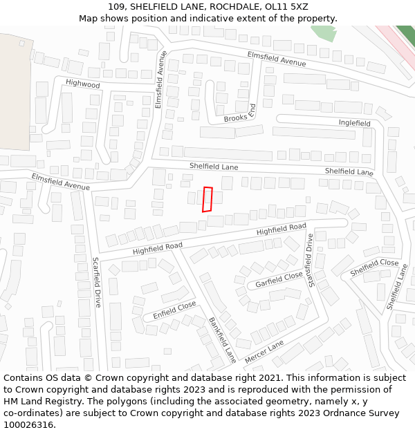 109, SHELFIELD LANE, ROCHDALE, OL11 5XZ: Location map and indicative extent of plot