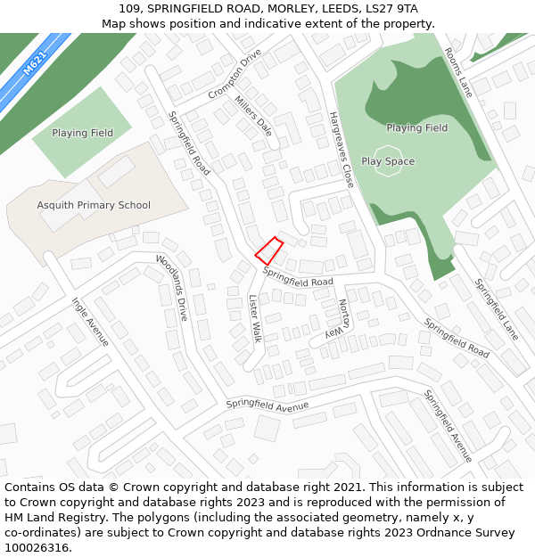 109, SPRINGFIELD ROAD, MORLEY, LEEDS, LS27 9TA: Location map and indicative extent of plot