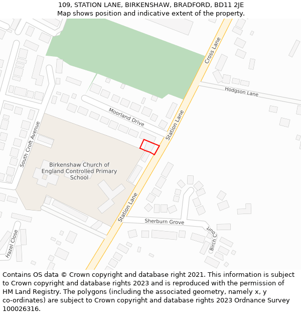 109, STATION LANE, BIRKENSHAW, BRADFORD, BD11 2JE: Location map and indicative extent of plot