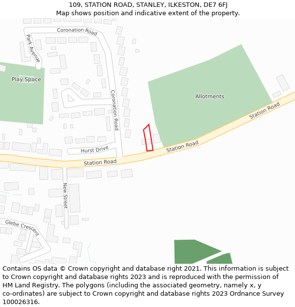 109, STATION ROAD, STANLEY, ILKESTON, DE7 6FJ: Location map and indicative extent of plot