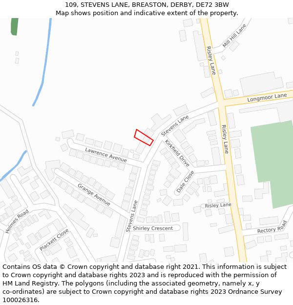 109, STEVENS LANE, BREASTON, DERBY, DE72 3BW: Location map and indicative extent of plot