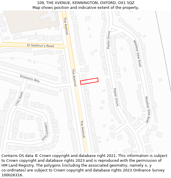 109, THE AVENUE, KENNINGTON, OXFORD, OX1 5QZ: Location map and indicative extent of plot