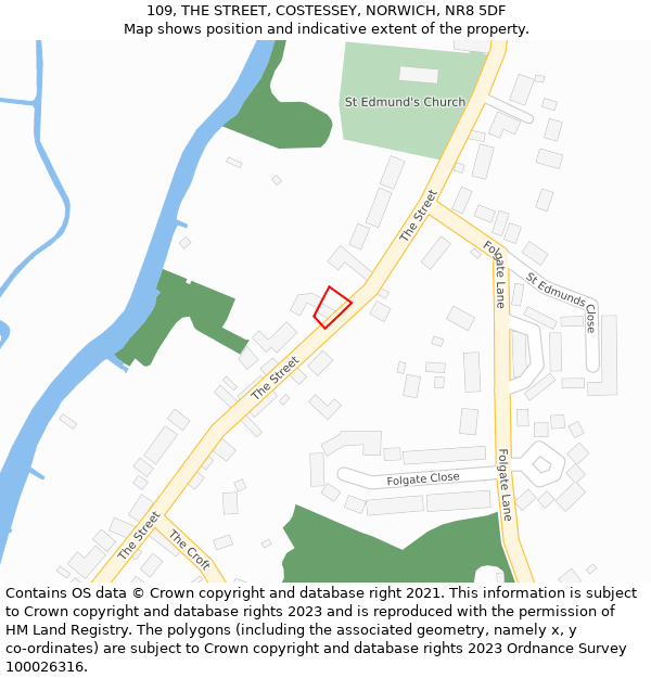 109, THE STREET, COSTESSEY, NORWICH, NR8 5DF: Location map and indicative extent of plot