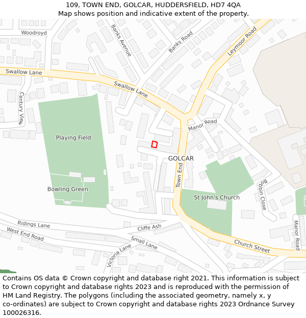 109, TOWN END, GOLCAR, HUDDERSFIELD, HD7 4QA: Location map and indicative extent of plot