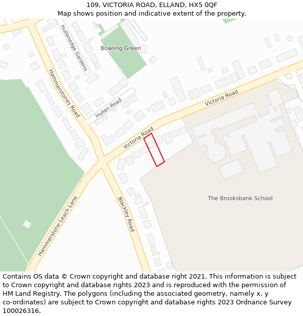 109, VICTORIA ROAD, ELLAND, HX5 0QF: Location map and indicative extent of plot