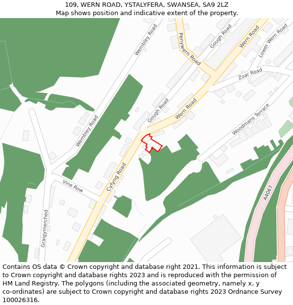 109, WERN ROAD, YSTALYFERA, SWANSEA, SA9 2LZ: Location map and indicative extent of plot