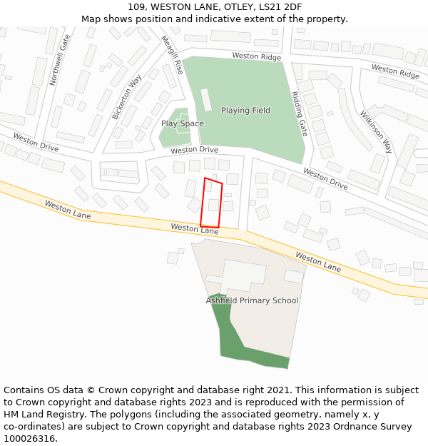 109, WESTON LANE, OTLEY, LS21 2DF: Location map and indicative extent of plot