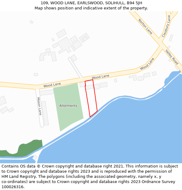 109, WOOD LANE, EARLSWOOD, SOLIHULL, B94 5JH: Location map and indicative extent of plot