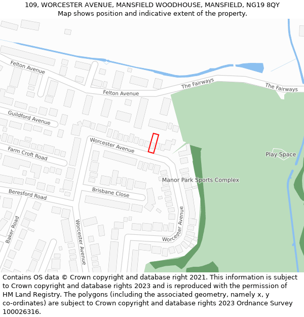 109, WORCESTER AVENUE, MANSFIELD WOODHOUSE, MANSFIELD, NG19 8QY: Location map and indicative extent of plot