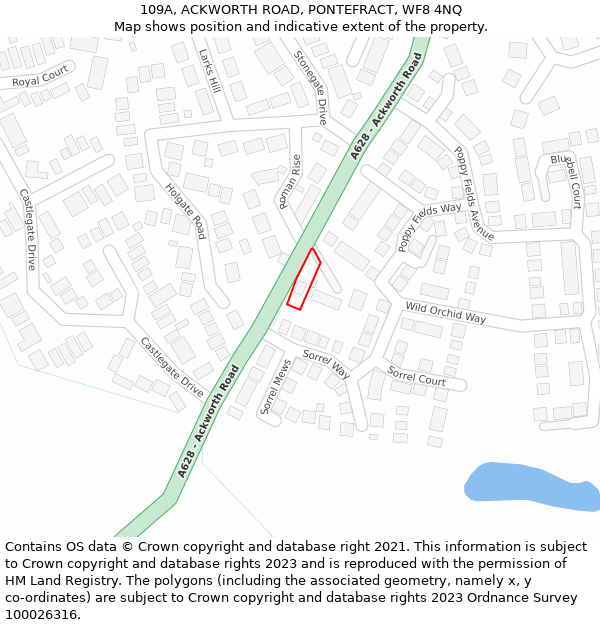 109A, ACKWORTH ROAD, PONTEFRACT, WF8 4NQ: Location map and indicative extent of plot