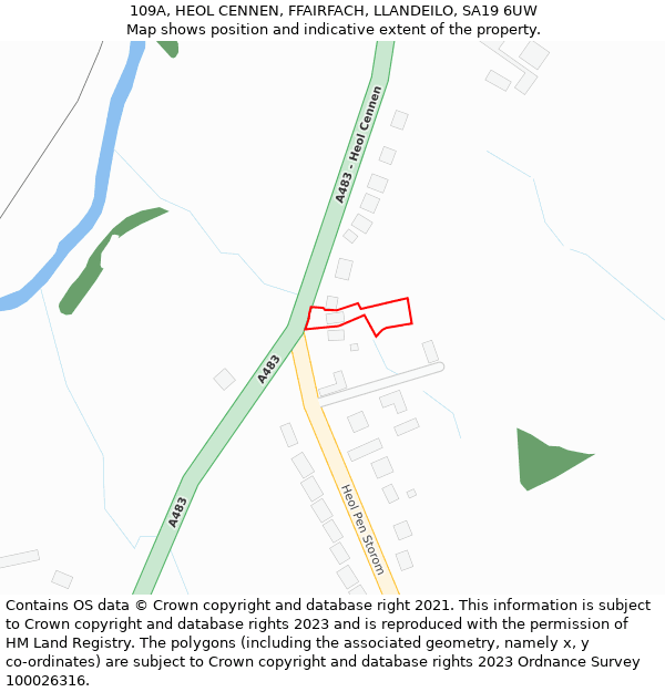 109A, HEOL CENNEN, FFAIRFACH, LLANDEILO, SA19 6UW: Location map and indicative extent of plot