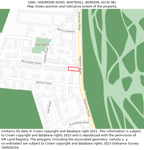 109A, HOGMOOR ROAD, WHITEHILL, BORDON, GU35 9EL: Location map and indicative extent of plot