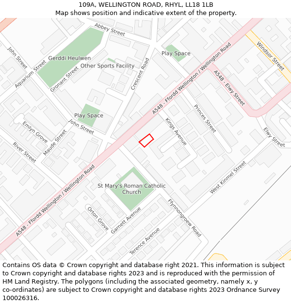 109A, WELLINGTON ROAD, RHYL, LL18 1LB: Location map and indicative extent of plot