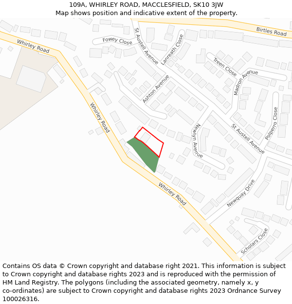 109A, WHIRLEY ROAD, MACCLESFIELD, SK10 3JW: Location map and indicative extent of plot