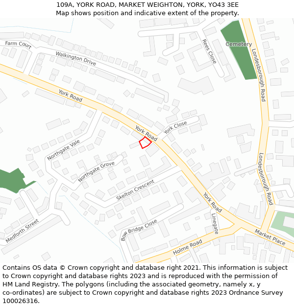 109A, YORK ROAD, MARKET WEIGHTON, YORK, YO43 3EE: Location map and indicative extent of plot