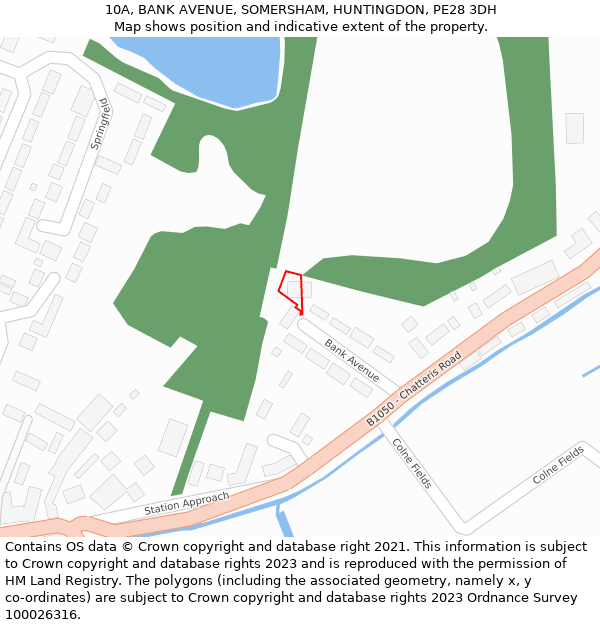 10A, BANK AVENUE, SOMERSHAM, HUNTINGDON, PE28 3DH: Location map and indicative extent of plot