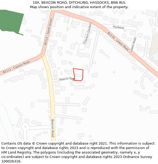 10A, BEACON ROAD, DITCHLING, HASSOCKS, BN6 8UL: Location map and indicative extent of plot
