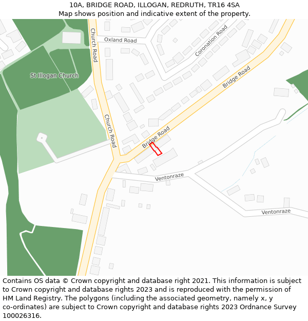 10A, BRIDGE ROAD, ILLOGAN, REDRUTH, TR16 4SA: Location map and indicative extent of plot