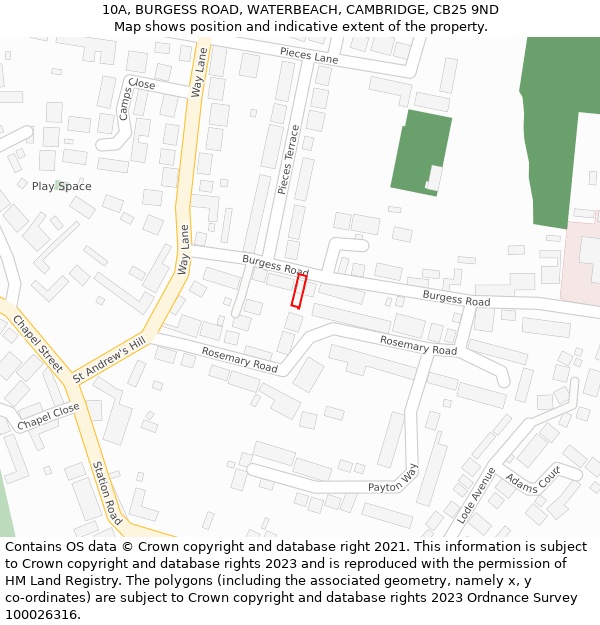 10A, BURGESS ROAD, WATERBEACH, CAMBRIDGE, CB25 9ND: Location map and indicative extent of plot