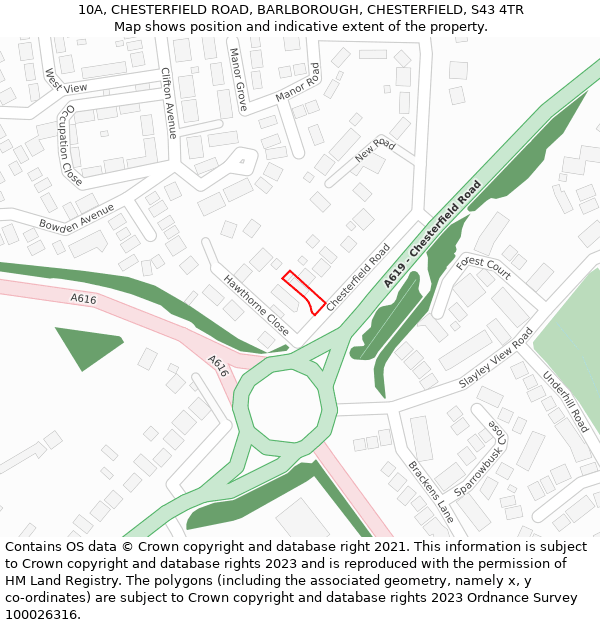 10A, CHESTERFIELD ROAD, BARLBOROUGH, CHESTERFIELD, S43 4TR: Location map and indicative extent of plot