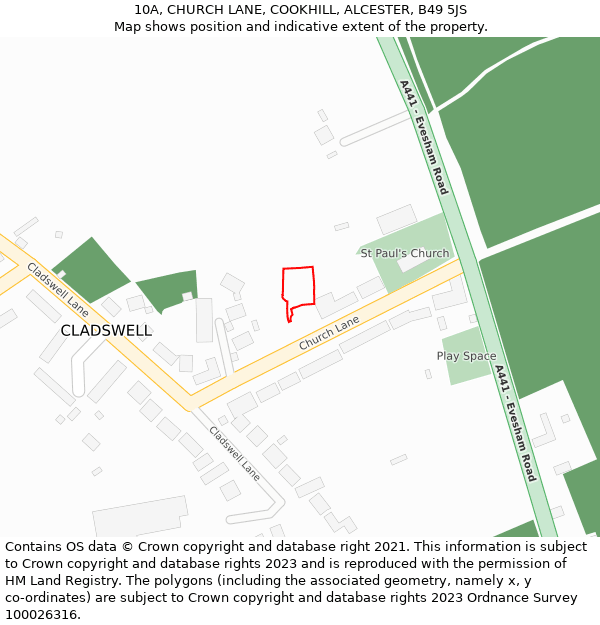 10A, CHURCH LANE, COOKHILL, ALCESTER, B49 5JS: Location map and indicative extent of plot