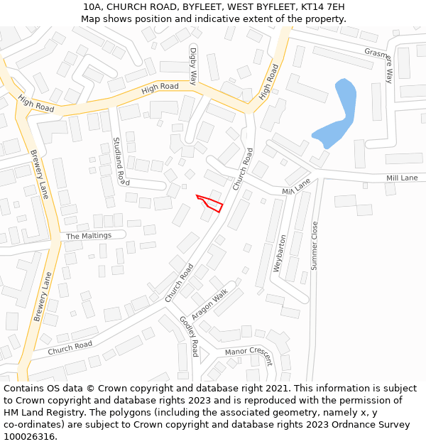 10A, CHURCH ROAD, BYFLEET, WEST BYFLEET, KT14 7EH: Location map and indicative extent of plot