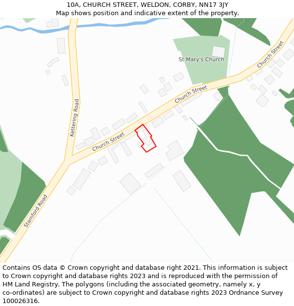 10A, CHURCH STREET, WELDON, CORBY, NN17 3JY: Location map and indicative extent of plot