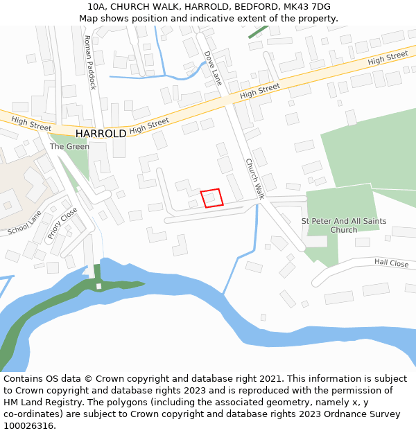 10A, CHURCH WALK, HARROLD, BEDFORD, MK43 7DG: Location map and indicative extent of plot