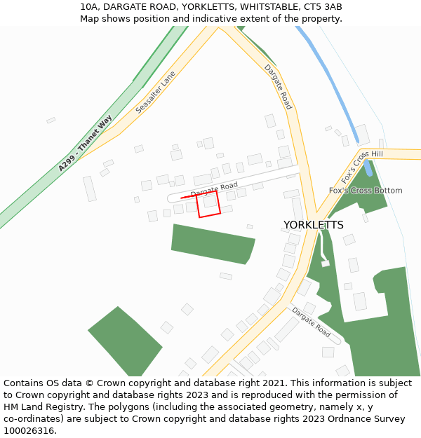10A, DARGATE ROAD, YORKLETTS, WHITSTABLE, CT5 3AB: Location map and indicative extent of plot